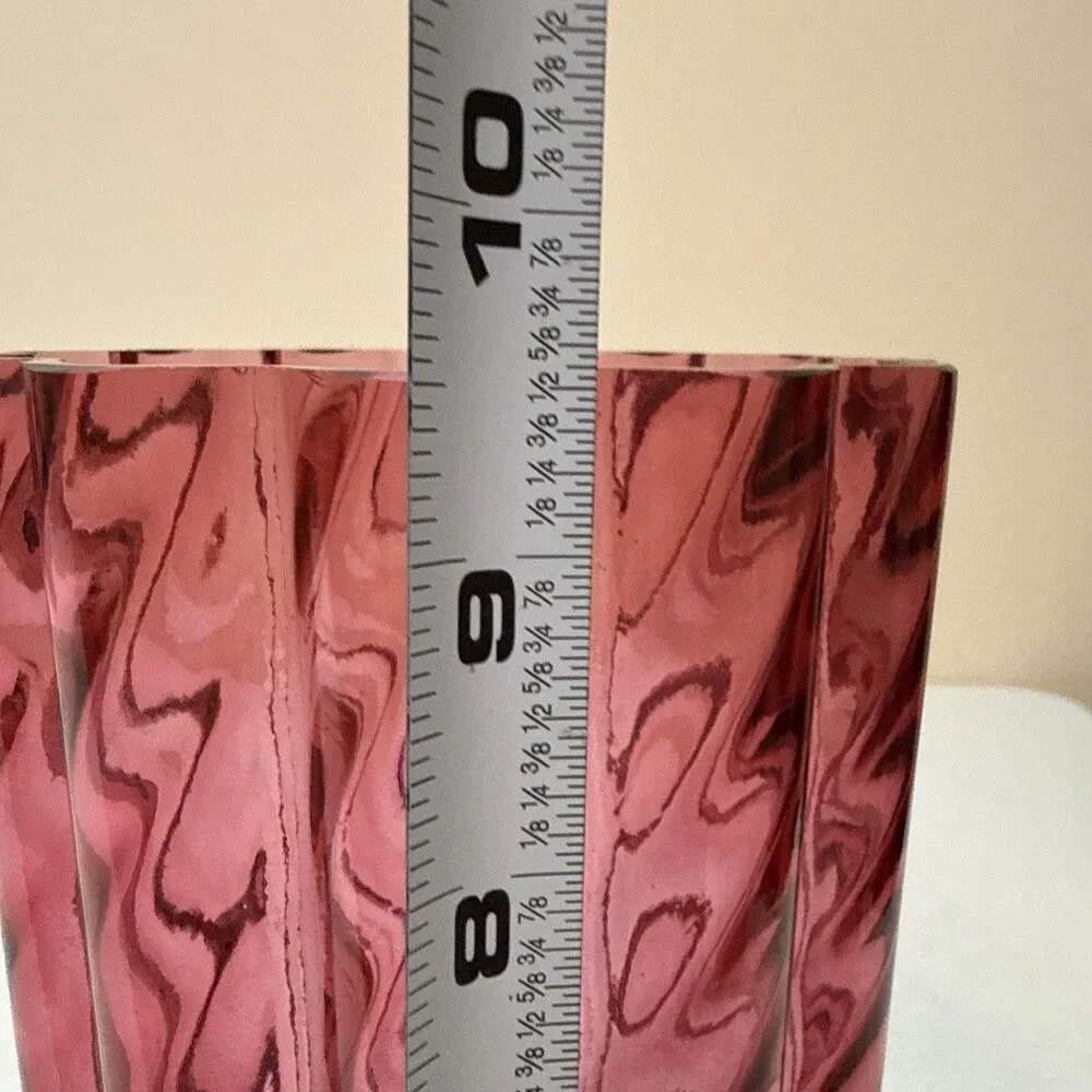 Pilgrim Cranberry Vase Glass Crystal Optic Rib Swirl 9.5” Vintage